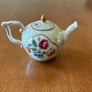 Vintage Floral Porcelain Mini Teapot with Gold Accents